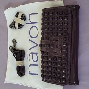 Navoh purple patent vinyl studded clutch with 2 straps